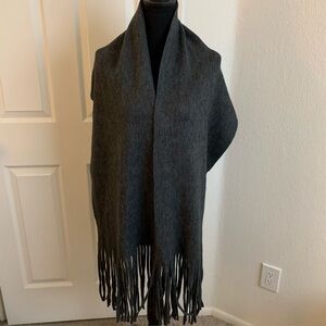 Lucky Brand Charcoal Fringe Shawl/scarf. 15 in. wide. 62 in. long. 10.5 in fring